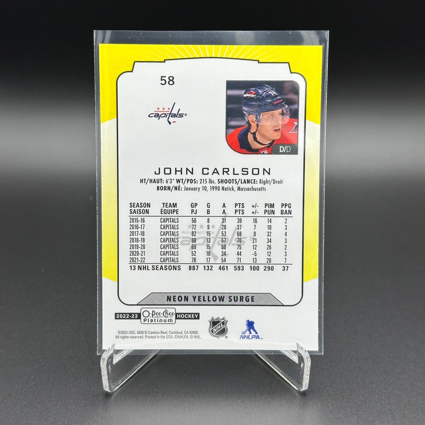 2022-23 O-Pee-Chee Platinum JOHN CARLSON #58 Neon Yellow Surge