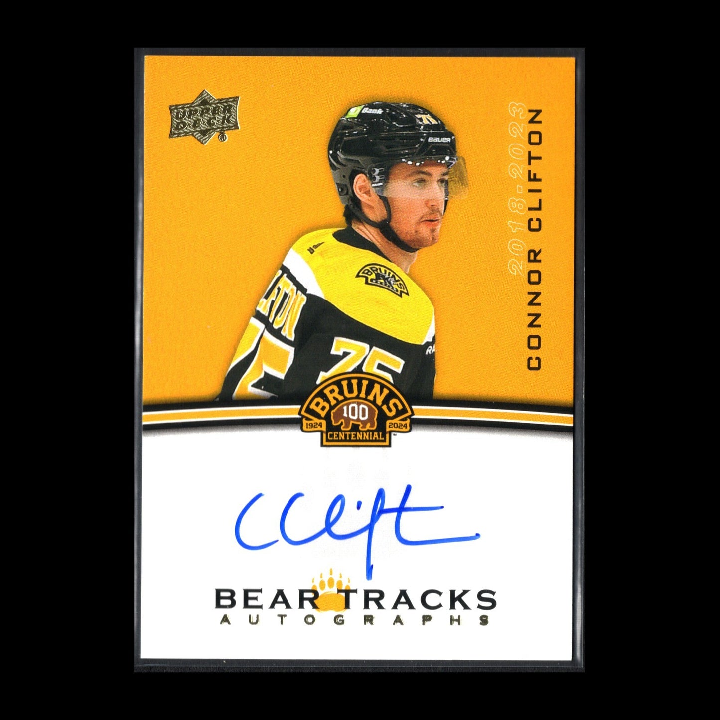 2023-24 UD Boston Bruins Centennial CONNOR CLIFTON #BT-CL Bear Tracks Autograph