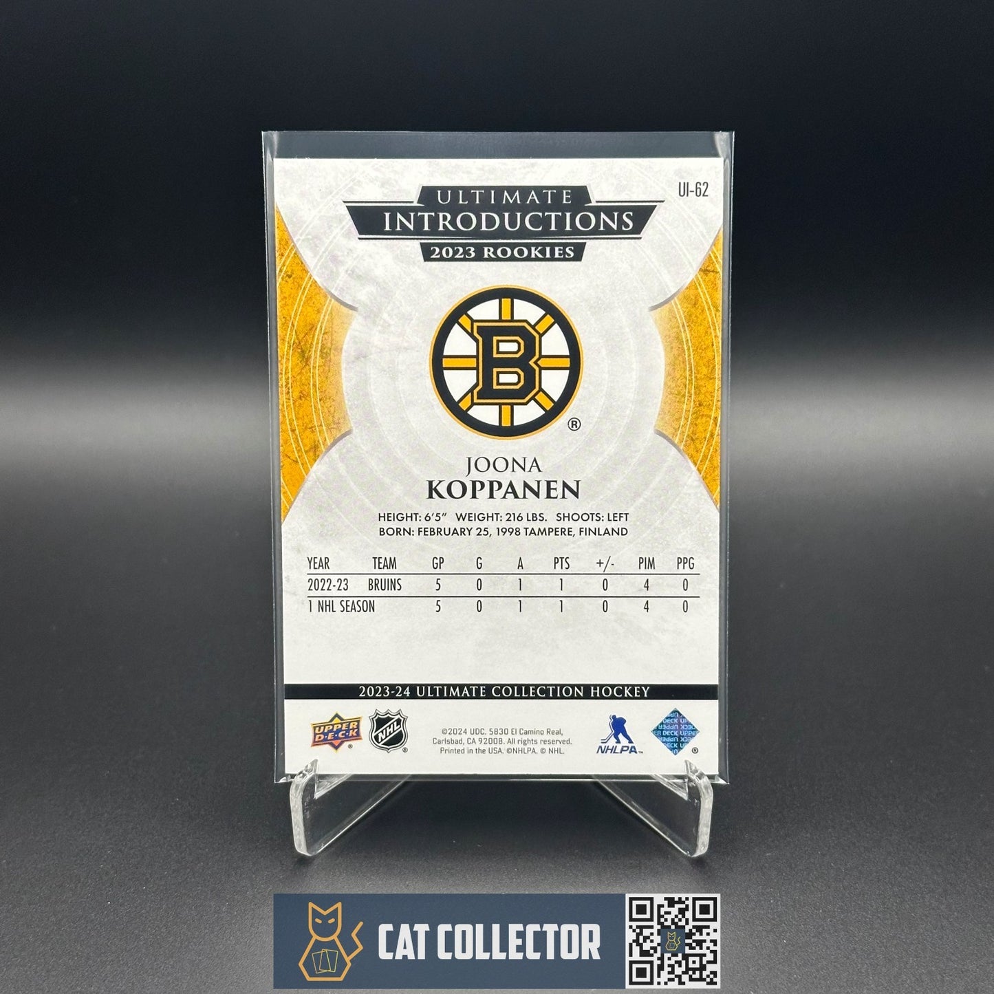 2023-24 UD Ultimate Collection JOONA KOPPANEN #UI-62 Introductions Black 5/5 RC