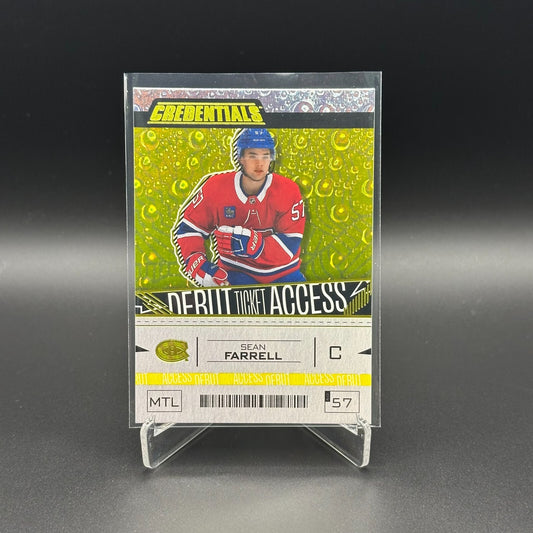 2023-24 UD Credentials SEAN FARRELL #170 Debut Ticket Access Yellow RC