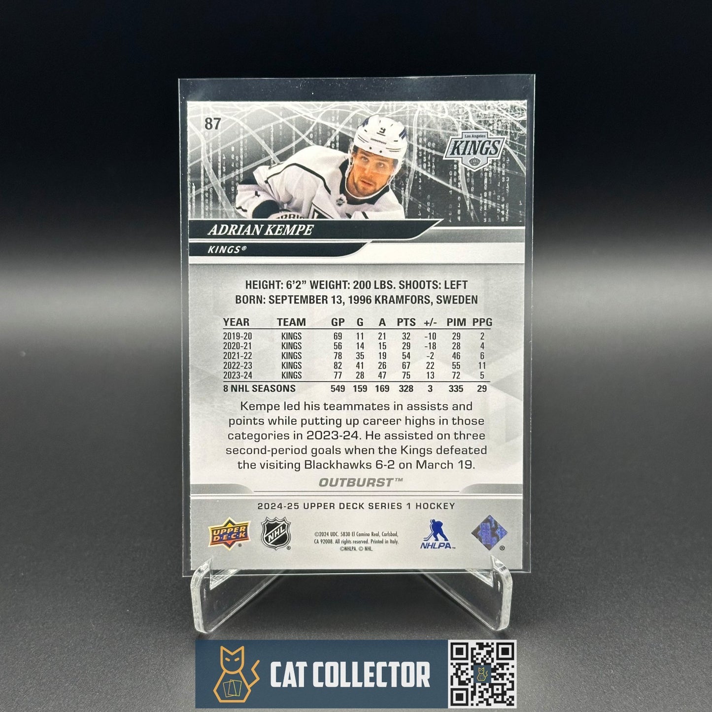 2024-25 Upper Deck Series 1 ADRIAN KEMPE #87 Outburst - Los Angeles Kings