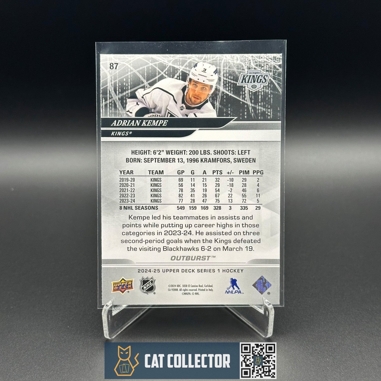 2024-25 Upper Deck Series 1 ADRIAN KEMPE #87 Outburst - Los Angeles Kings