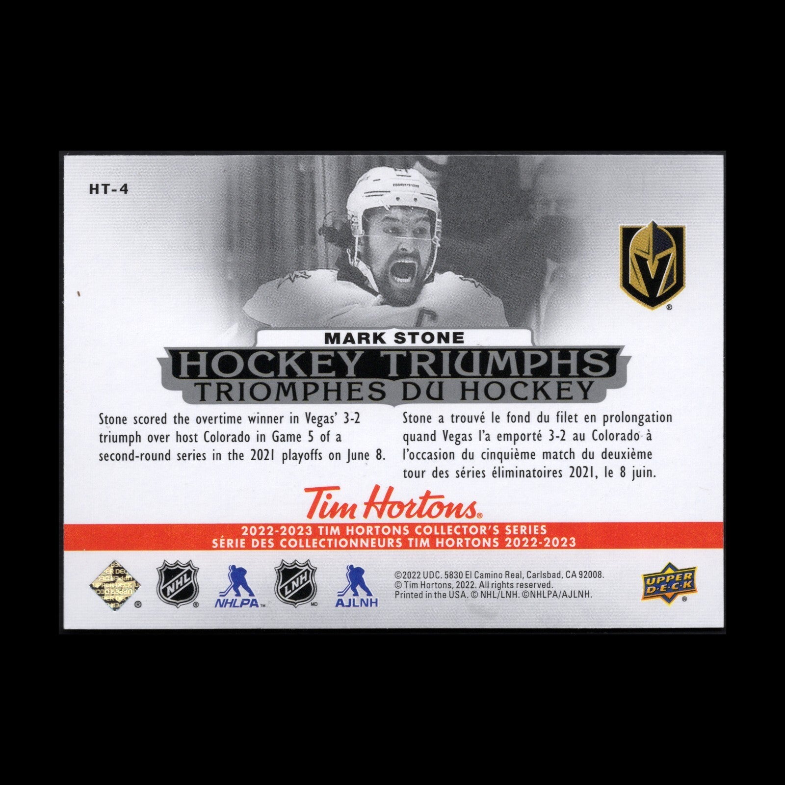 2022-23 UD Tim Hortons MARK STONE #HT-4 Hockey Triumphs