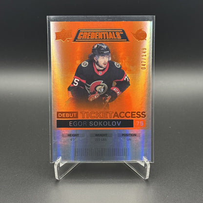 2021-22 UD Credentials EGOR SOKOLOV #104 Debut Ticket Access Orange RC /149