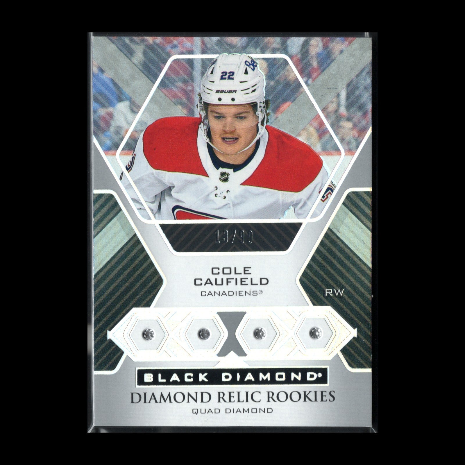 2021-22 Black Diamond COLE CAUFIELD #BDR-CC Diamond Relic Rookie Gems Quad 13/99