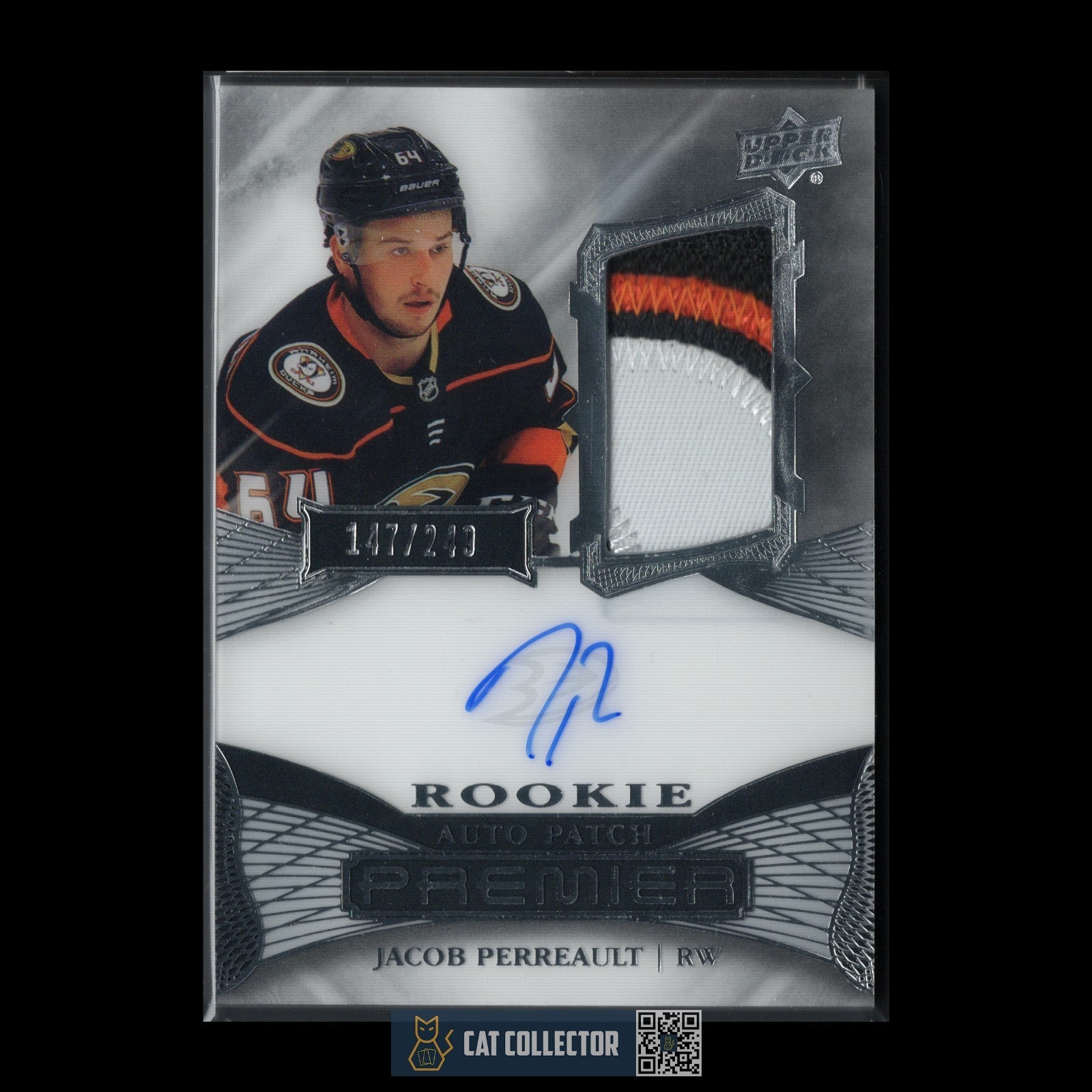 2022-23 UD Premier JACOB PERREAULT #AR-JP Rookie Auto Patch RC /249
