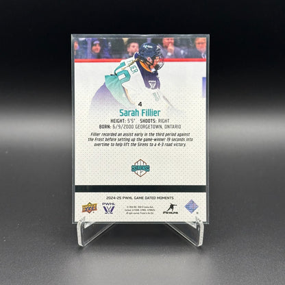 2024-25 UD PWHL Game Dated Moments SARAH FILLIER #4 Rookie RC - ONLINE EXCUSIVE!