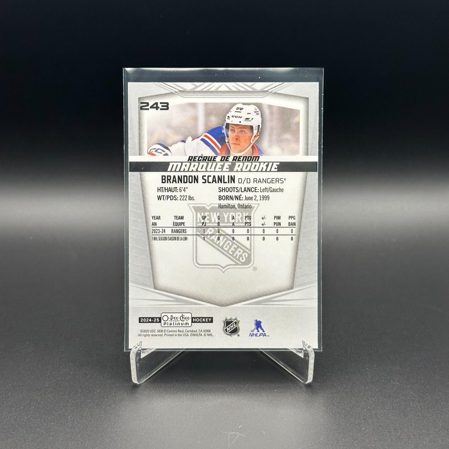 2024-25 O-Pee-Chee Platinum BRANDON SCANLIN #243 Marquee Rookie RC