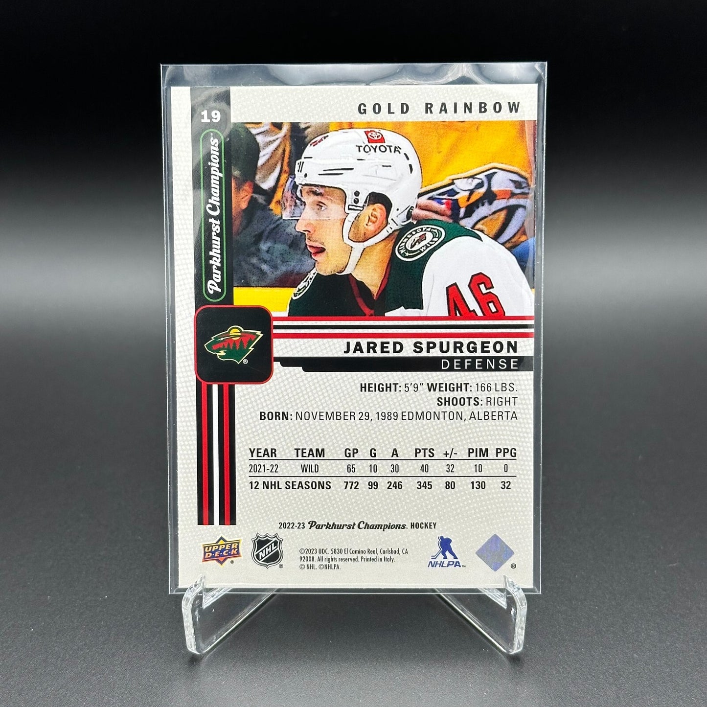 2022-23 UD Parkhurst Champions JARED SPURGEON #19 Gold Rainbow - Minnesota Wild