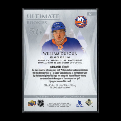 2023-24 UD Ultimate Collection WILLIAM DUFOUR #121 Rookies Jersey RC /599