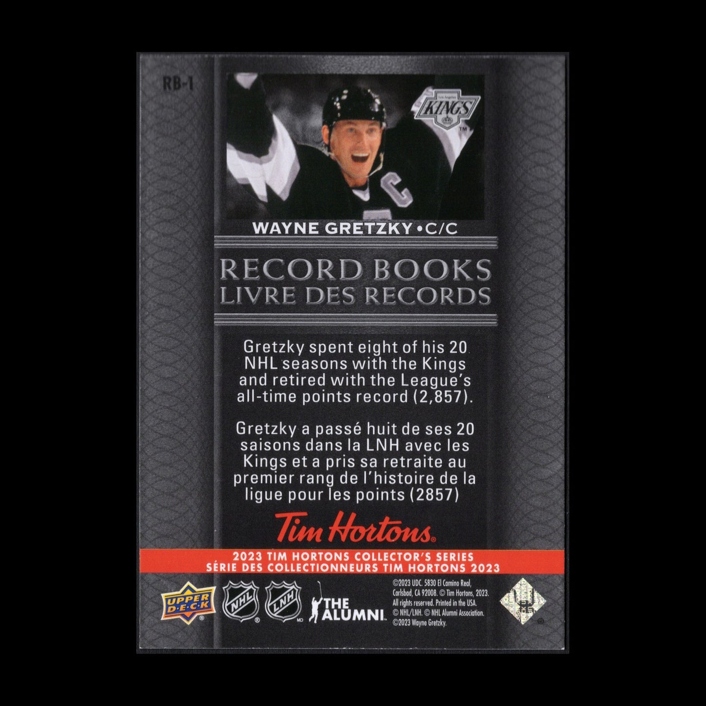 2023 UD Tim Hortons WAYNE GRETZKY #RB-1 Record Books - Los Angeles Kings