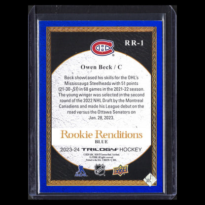 2023-24 UD Trilogy OWEN BECK #RR-1 Rookie Renditions Blue /499 - MTL Canadiens