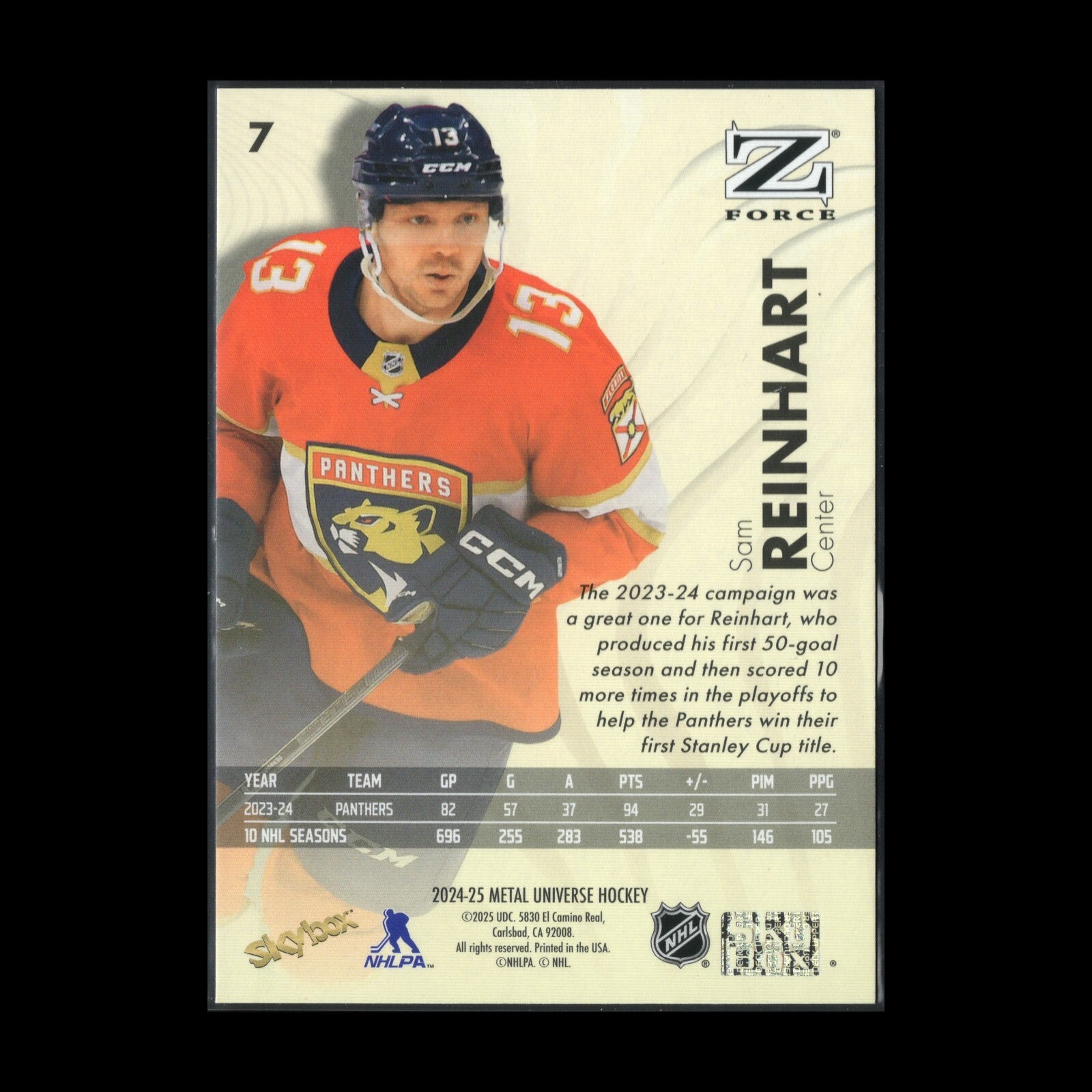 2024-25 SkyBox Metal Universe SAM REINHART #7 Z-Force