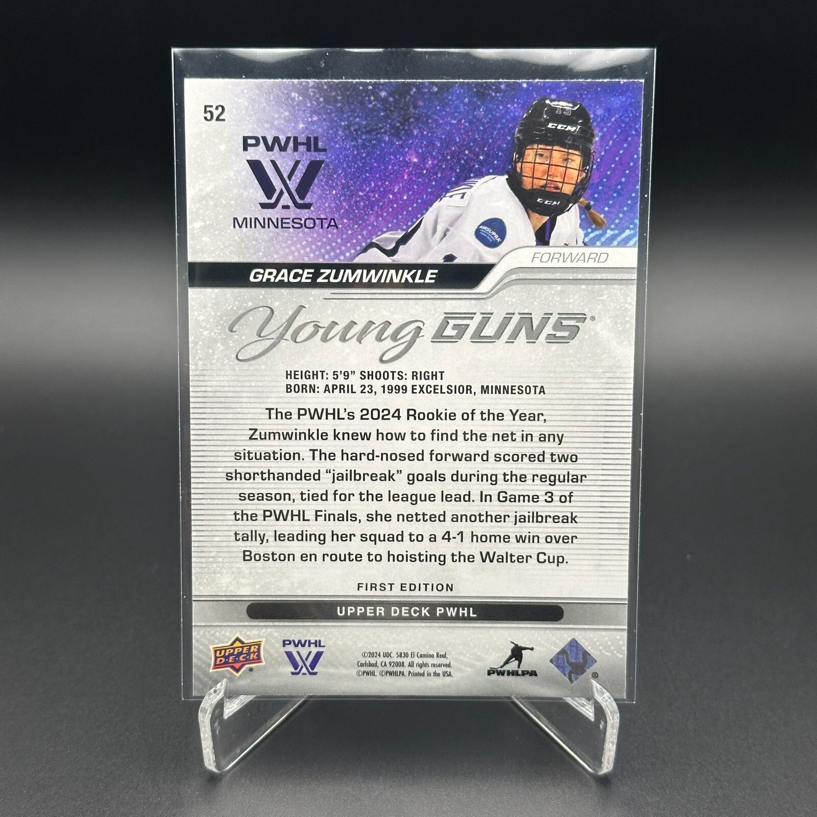 2024-25 Upper Deck PWHL GRACE ZUMWINKLE #52 Young guns RC - 1st EDITION!