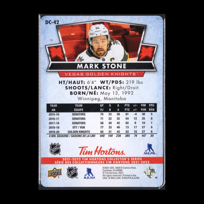 2021-22 UD Tim Hortons MARK STONE #DC-42 Red Die-Cut - Vegas Golden Knights