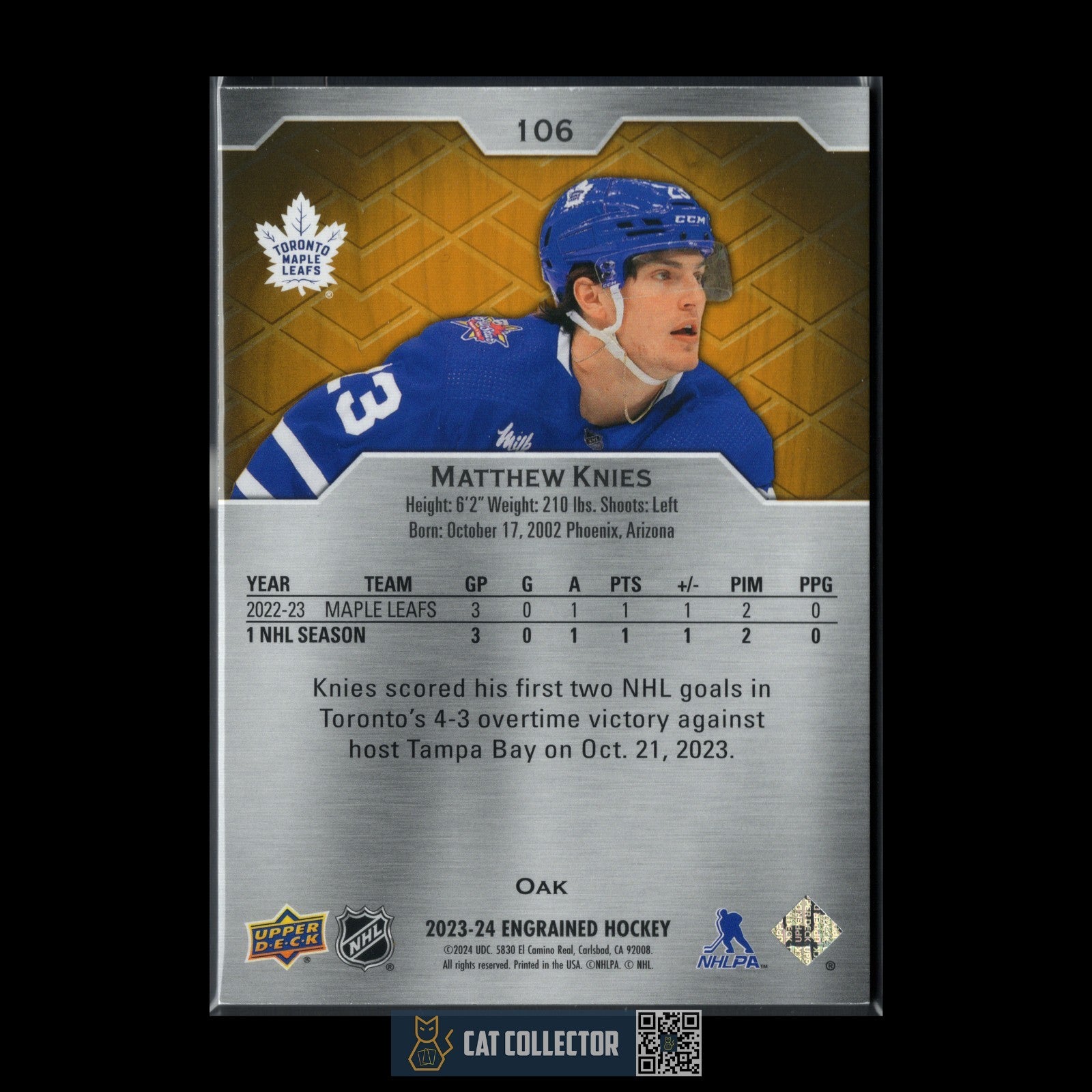 2023-24 UD Engrained MATTHEW KNIES #106 Oak Rookie RC /399