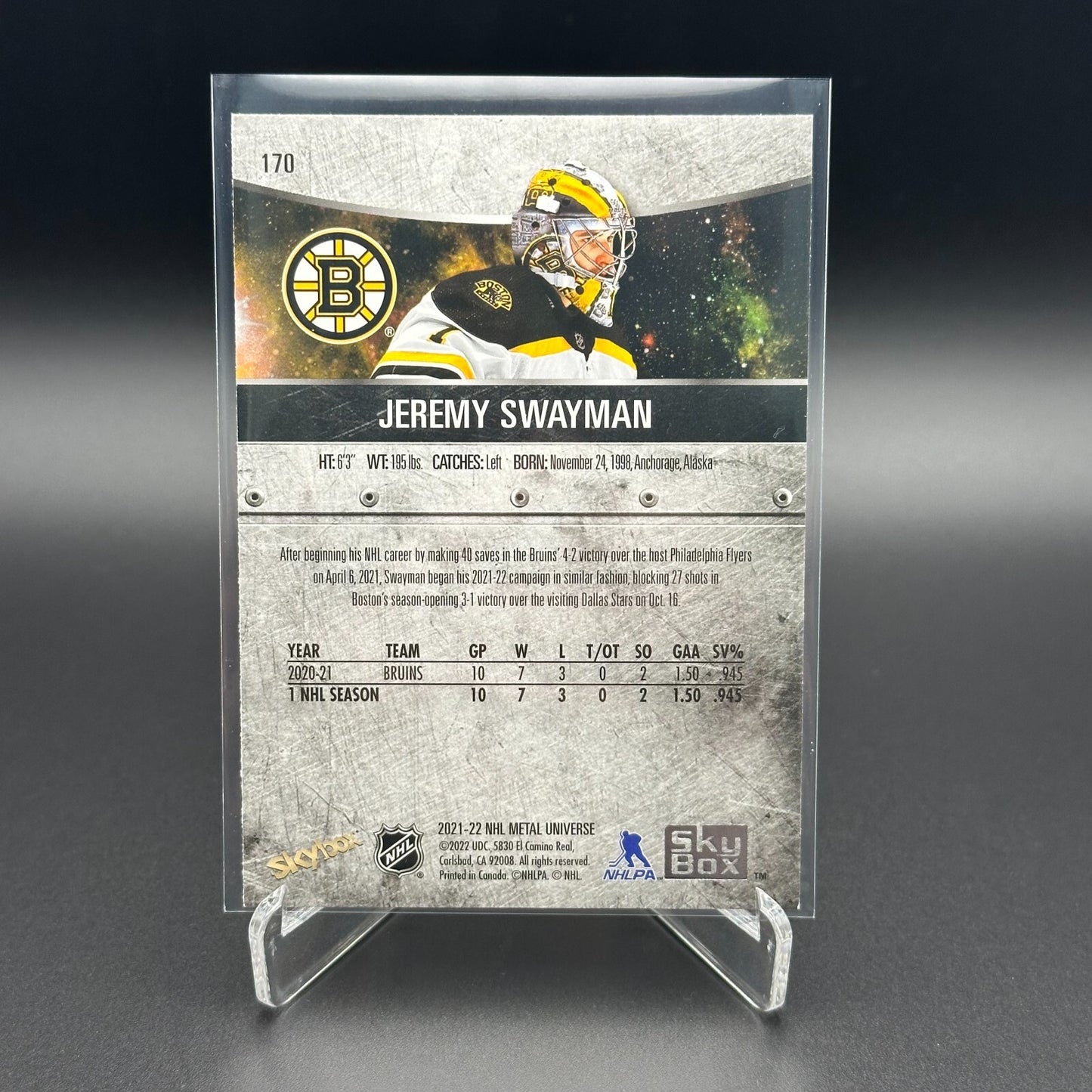 2021-22 SkyBox Metal Universe JEREMY SWAYMAN #170 Rookie RC - Boston Bruins