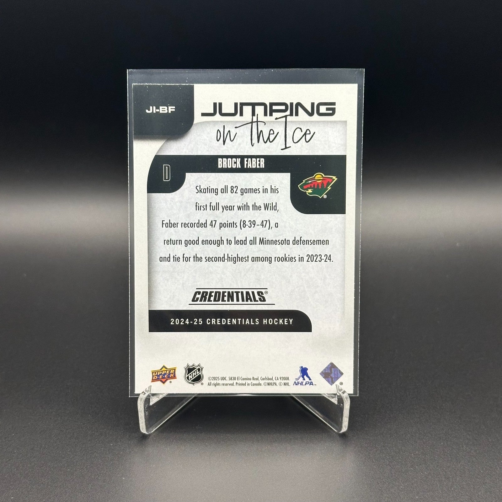 2024-25 UD Credentials BROCK FABER #JI-BF Jumping on the ice - Minnesota Wild