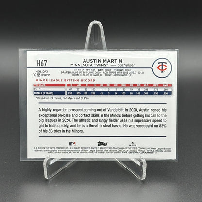 2024 Topps Holiday AUSTIN MARTIN #H67 RC - Minnesota Twins