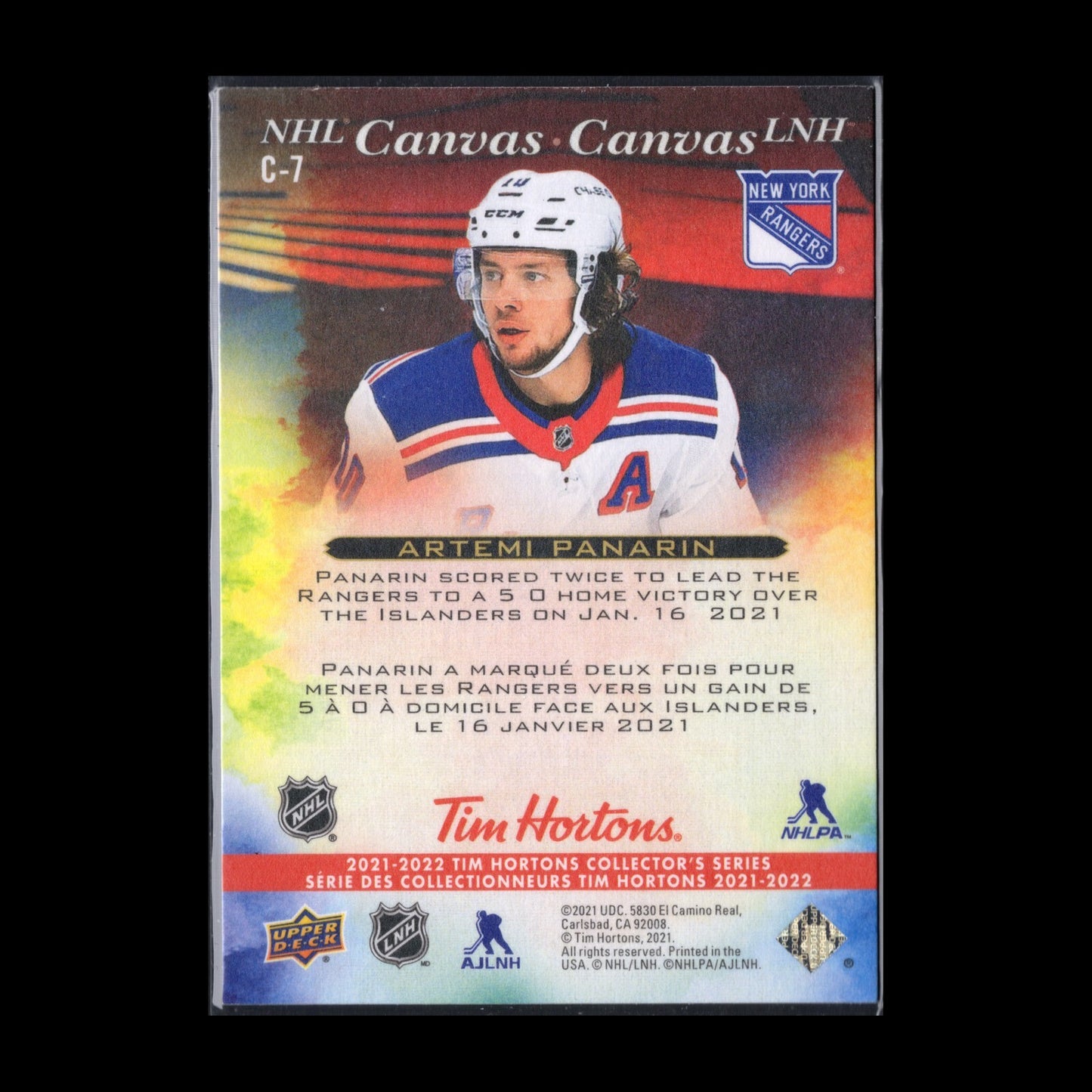 2021-22 UD Tim Hortons ARTEMI PANARIN #C-7 NHL Canvas - New York Rangers