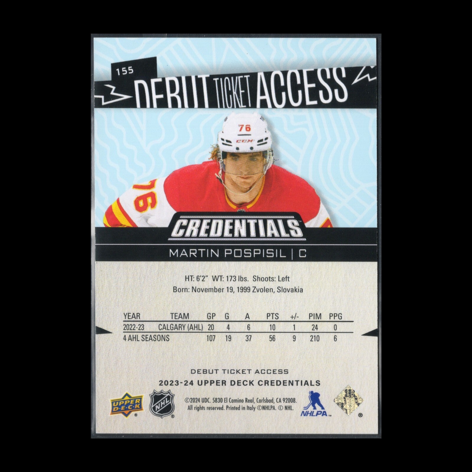 2023-24 UD Credentials MARTIN POSPISIL #155 Debut Ticket Access 688/999 RC
