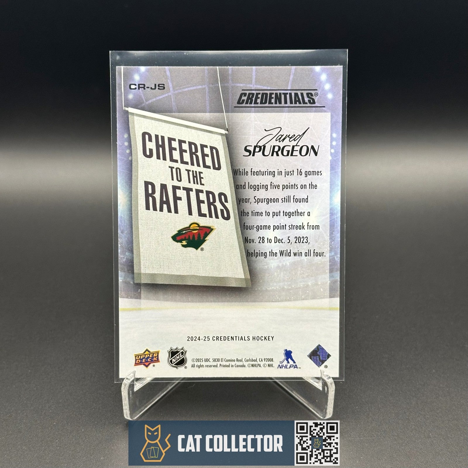 2024-25 UD Credentials JARED SPURGEON #CR-JS Cheered to the Rafters