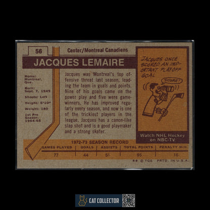 1973-74 Topps JACQUES LEMAIRE #56 Montreal Canadiens