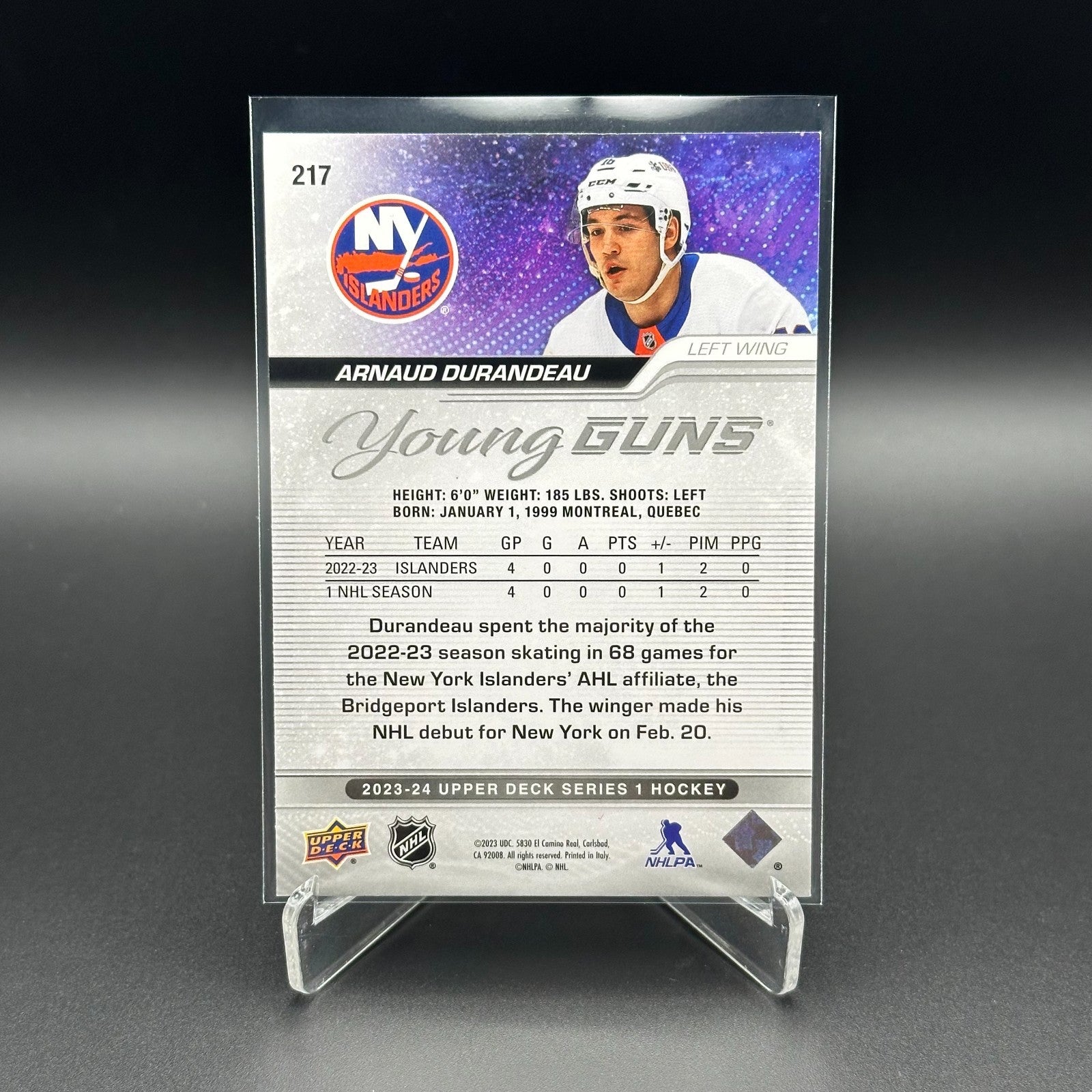 2023-24 UD Series 1 ARNAUD DURANDEAU #217 Young guns Exclusives RC /100
