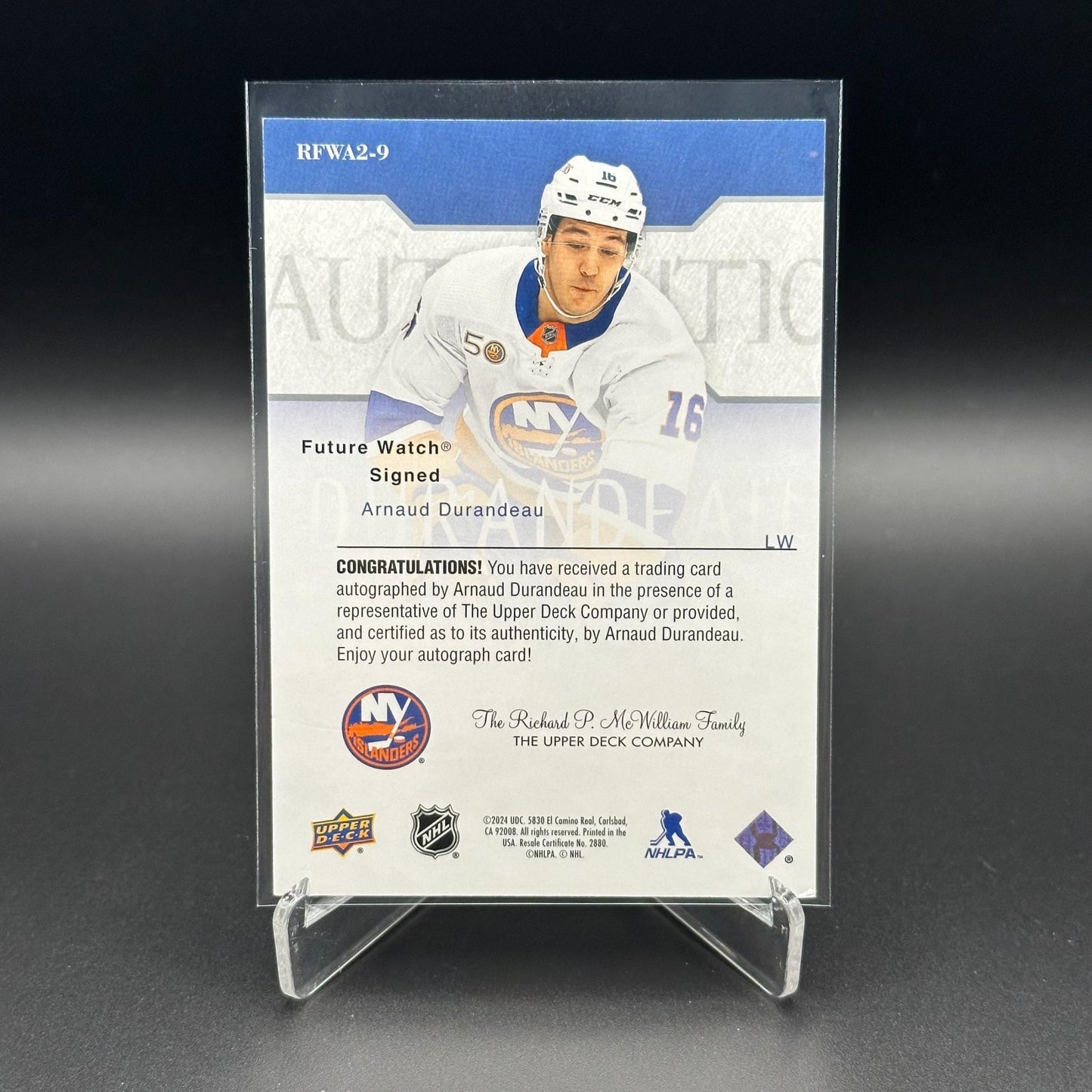 2023-24 SP Authentic ARNAUD DURANDEAU #RFWA2-9 Retro Future Watch Auto Rookie RC