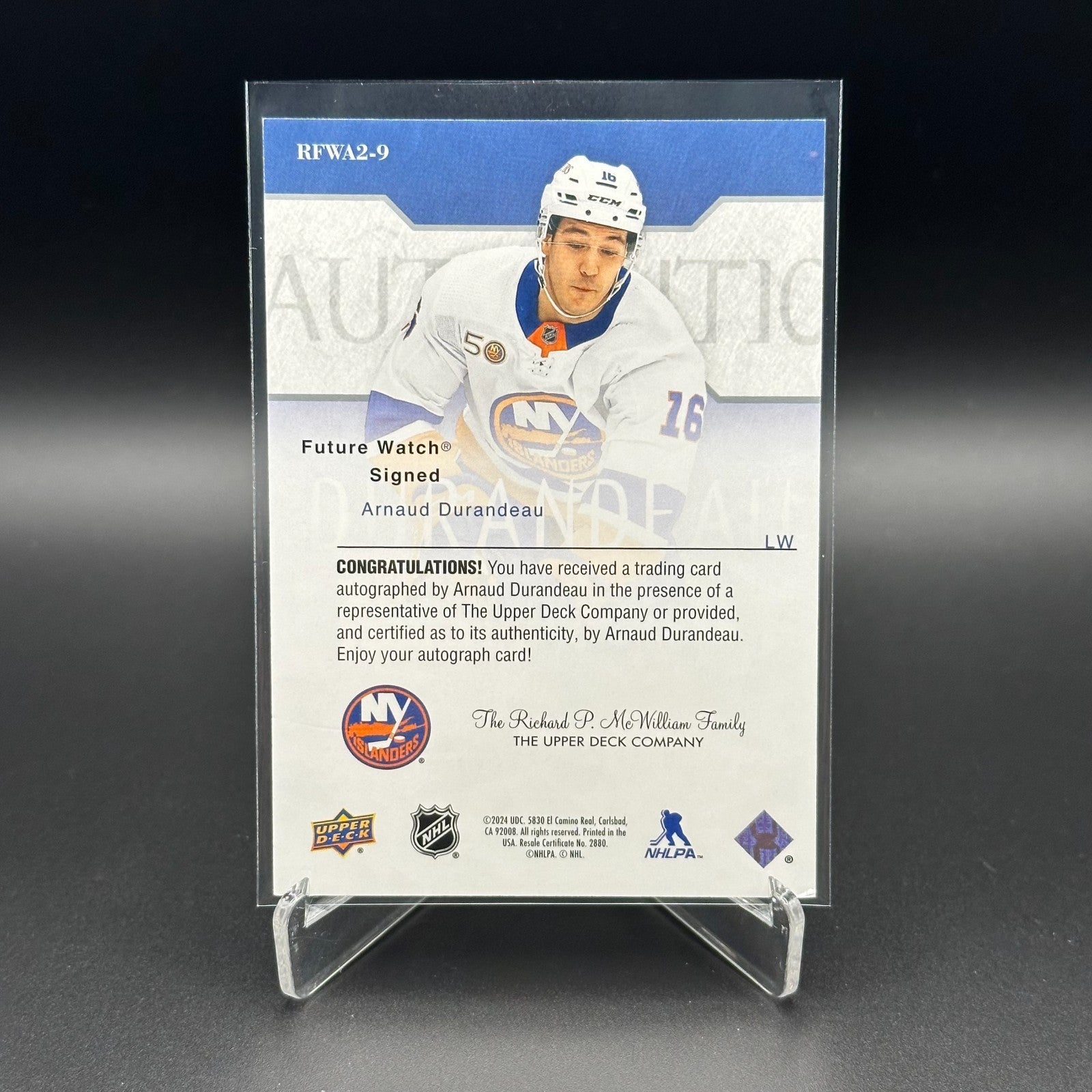2023-24 SP Authentic ARNAUD DURANDEAU #RFWA2-9 Retro Future Watch Auto Rookie RC