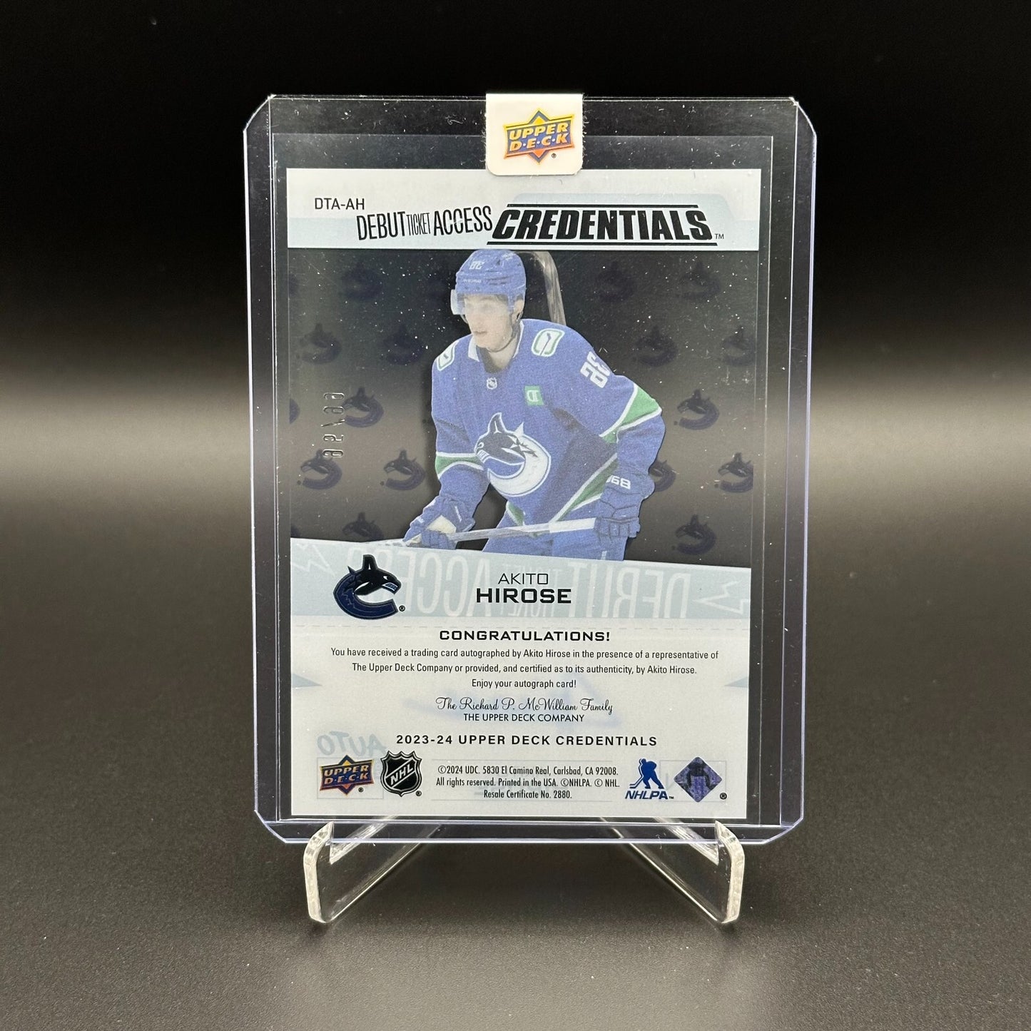 2023-24 UD Credentials AKITO HIROSE #DTA-AH Debut Ticket Access Acetate /99