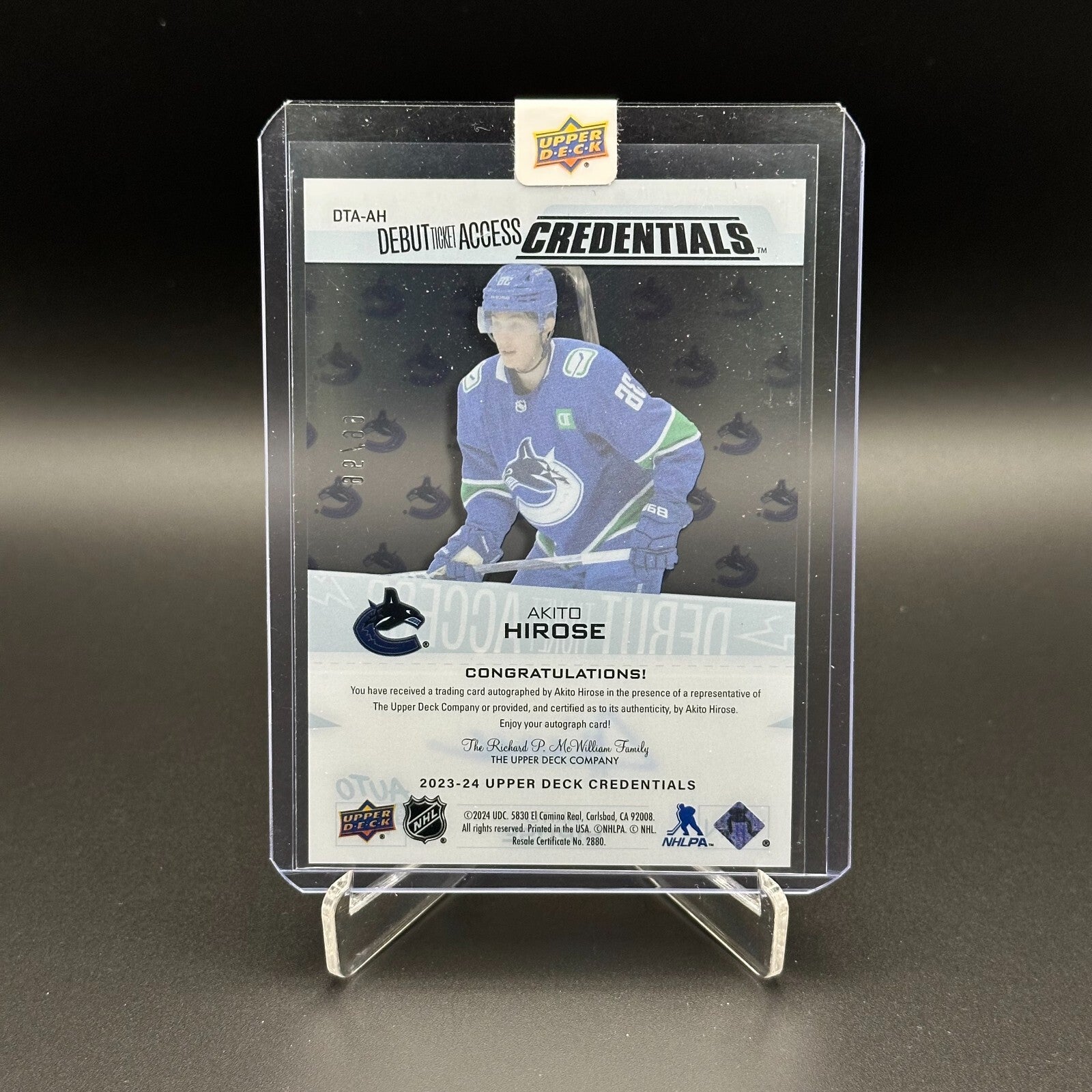 2023-24 UD Credentials AKITO HIROSE #DTA-AH Debut Ticket Access Acetate /99