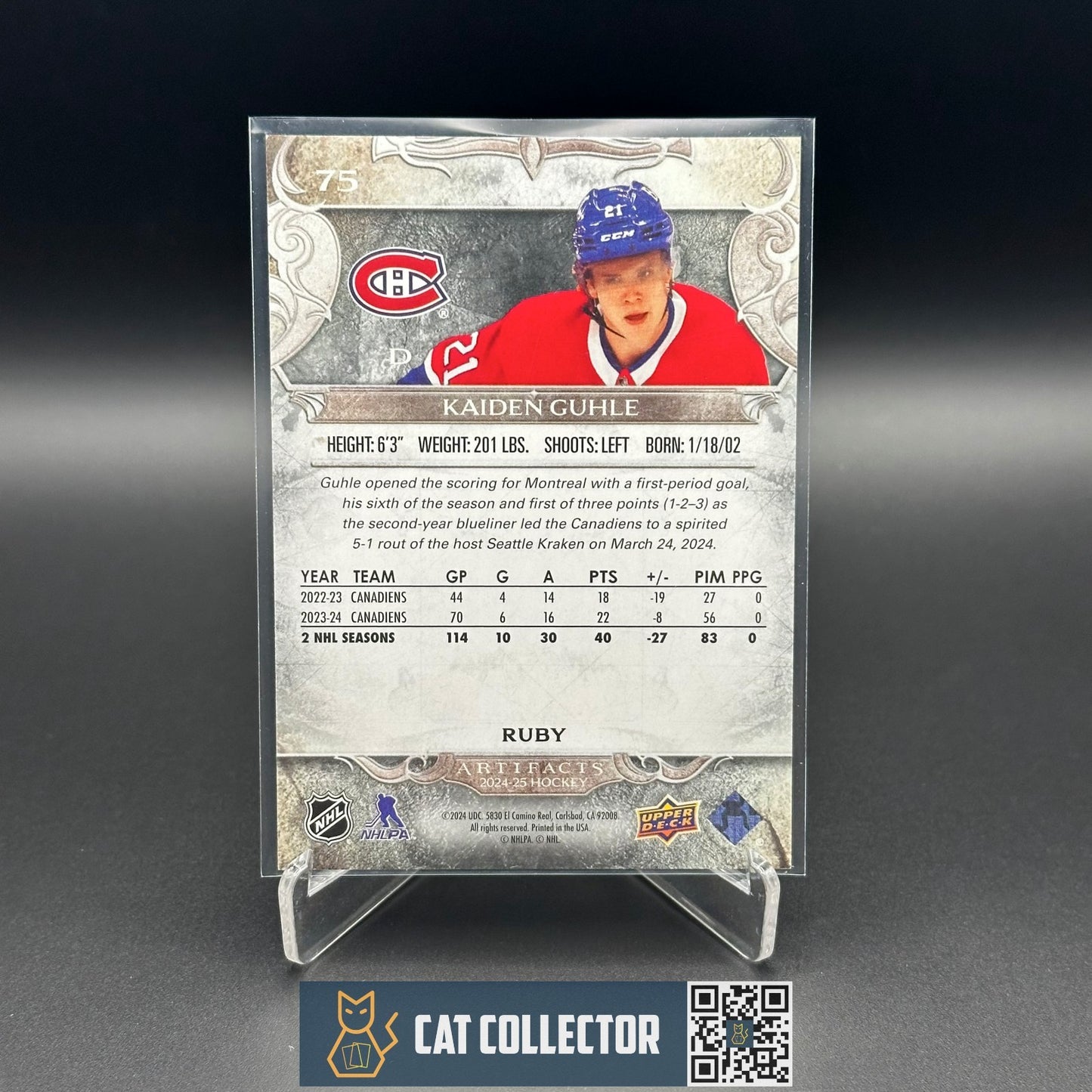 2024-25 UD Artifacts KAIDEN GUHLE #75 Ruby 243/499 - Montreal Canadiens