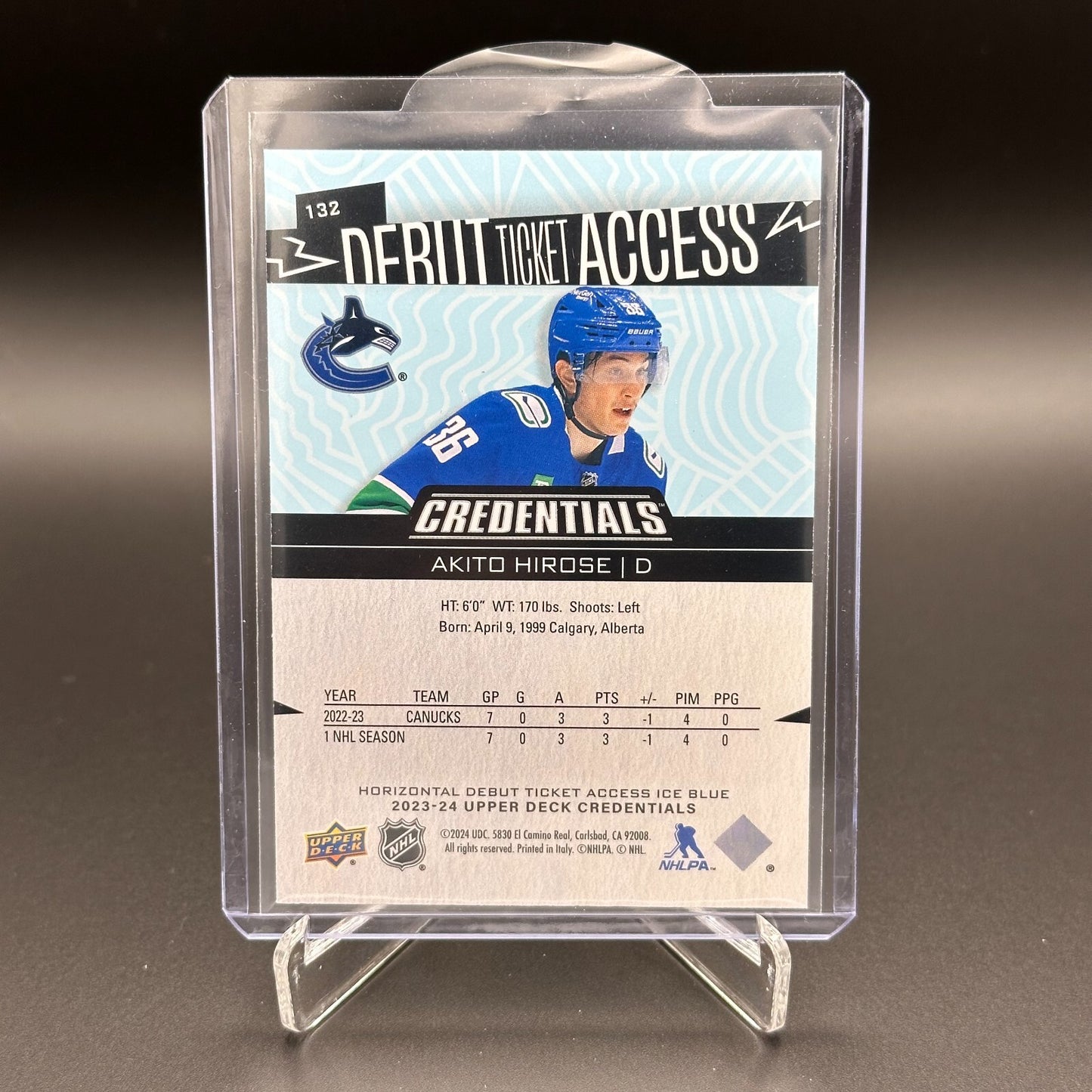 2023-24 UD Credentials AKITO HIROSE #132 Debut Ticket Access Ice Blue 344/799
