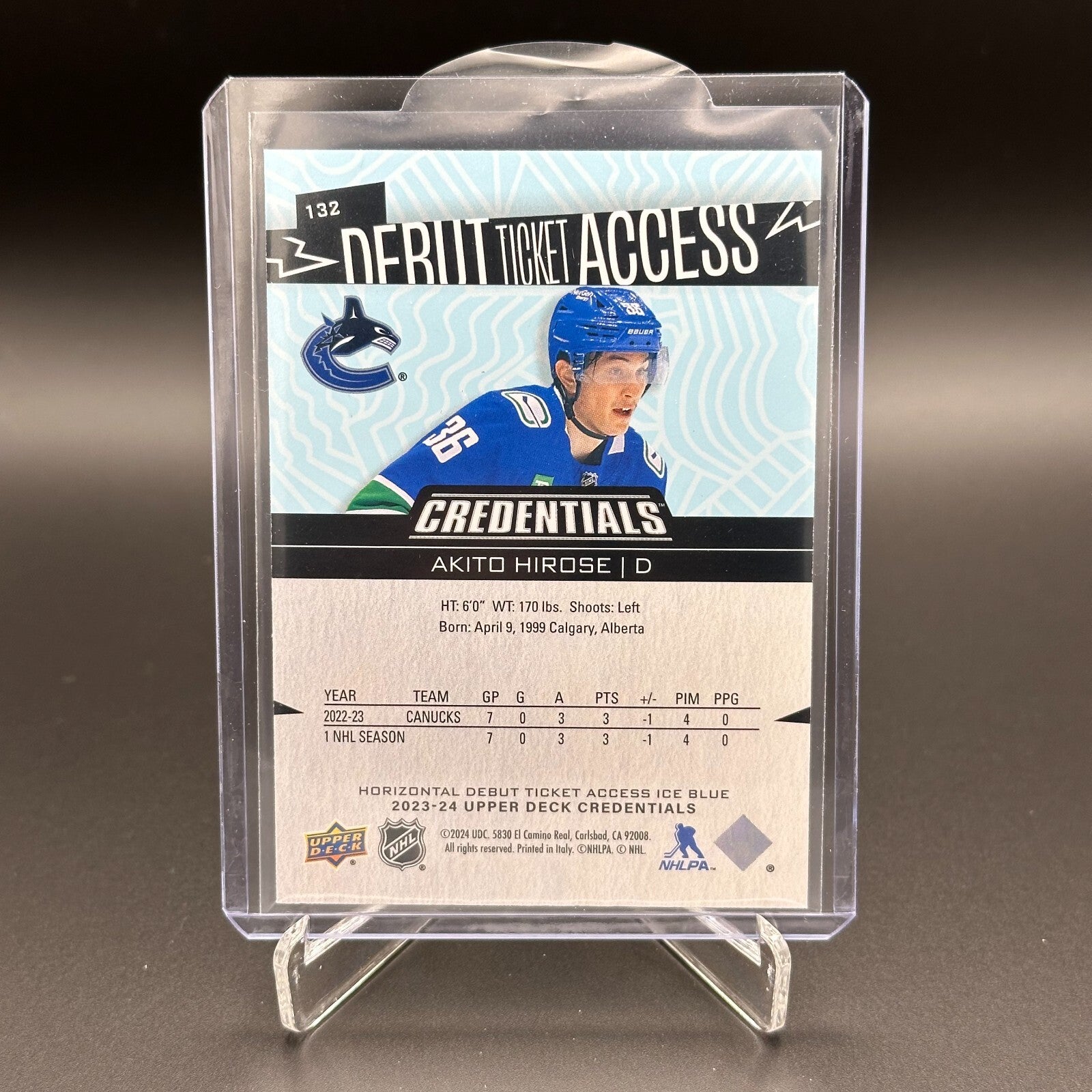 2023-24 UD Credentials AKITO HIROSE #132 Debut Ticket Access Ice Blue 344/799