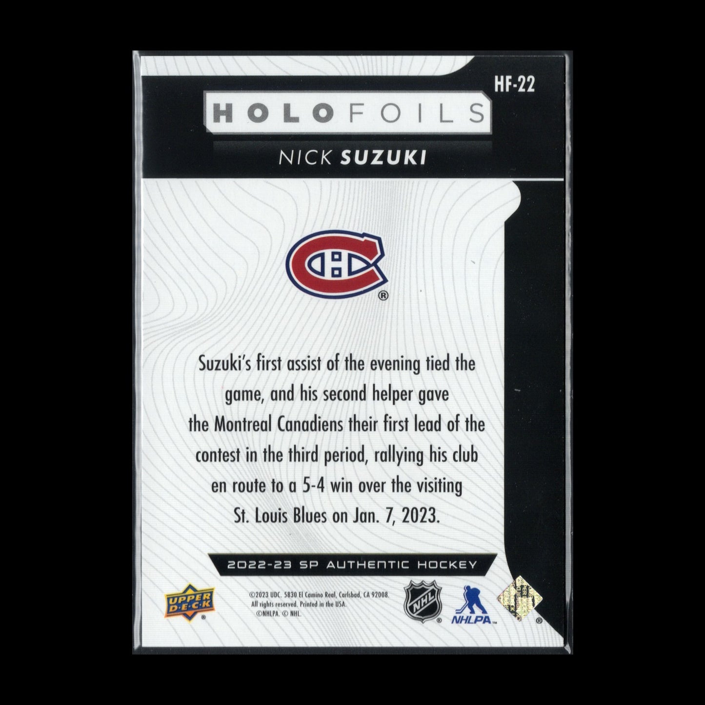 2022-23 UD SP Authentic NICK SUZUKI #HF-22 Holofoils SP - Montreal Canadiens