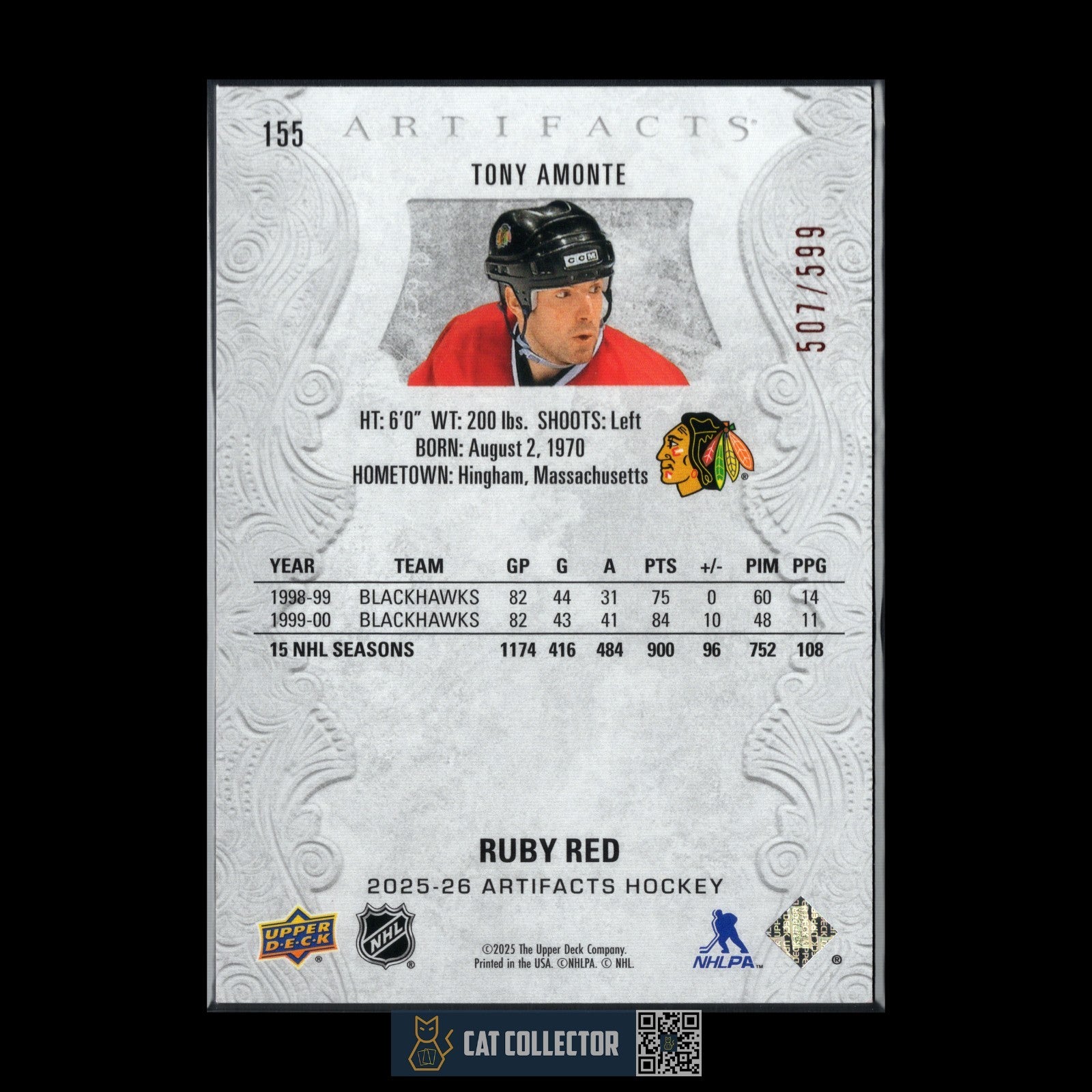 2025-26 UD Artifacts TONY AMONTE #155 Ruby Red /599
