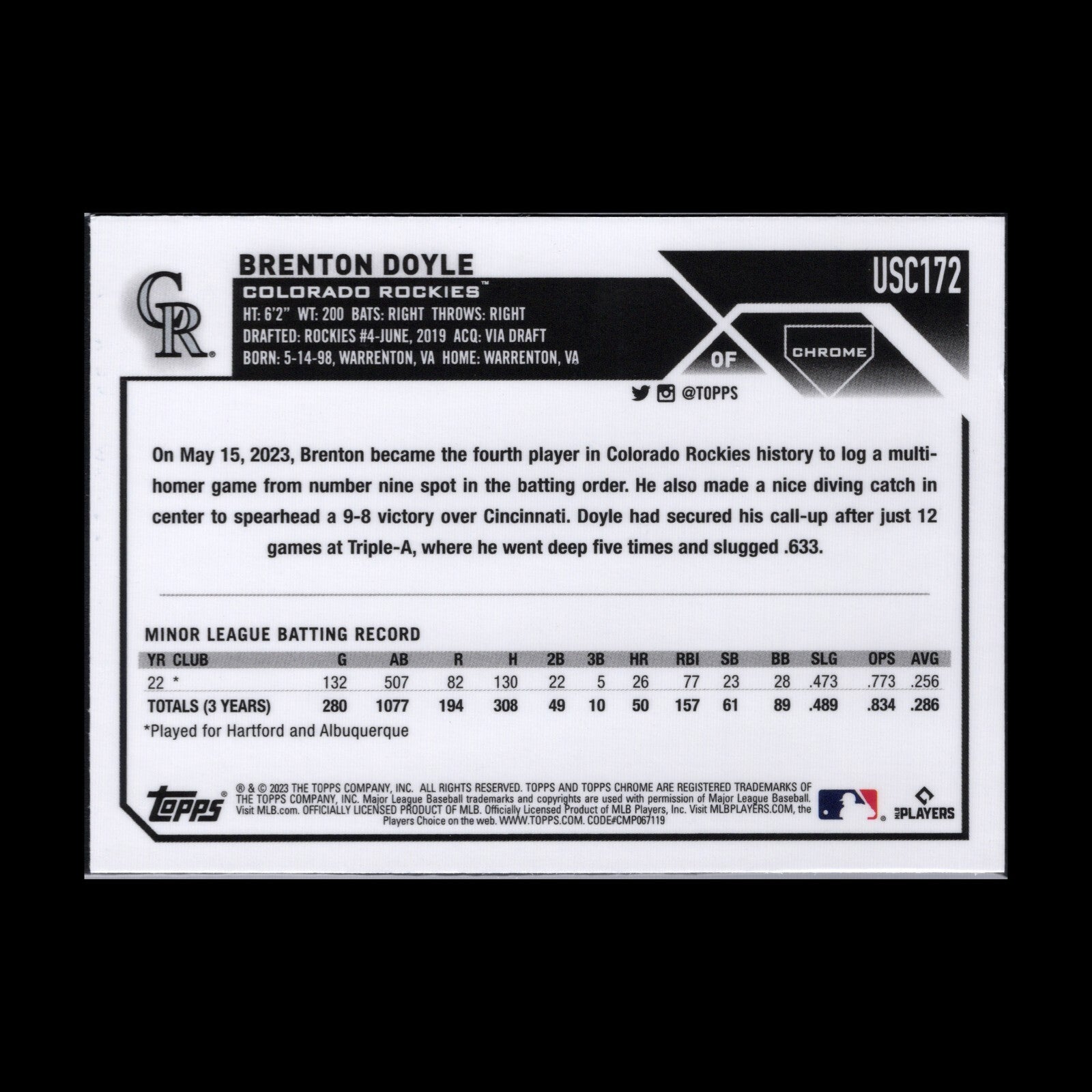 2023 Topps Chrome Updated Series BRENTON DOYLE #USC172 Rookie RC