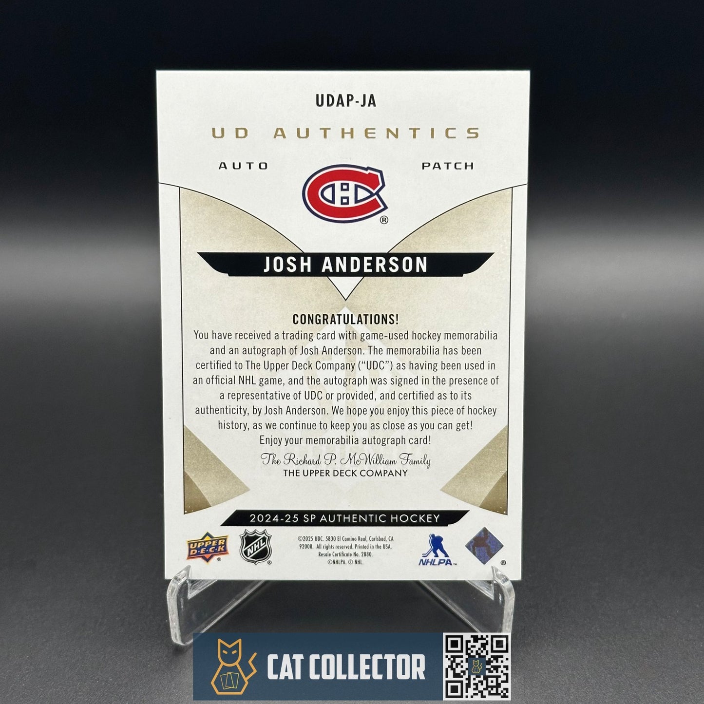 2024-25 UD SP Authentic JOSH ANDERSON #UDAP-JA UD Authentics /49 Auto Patch