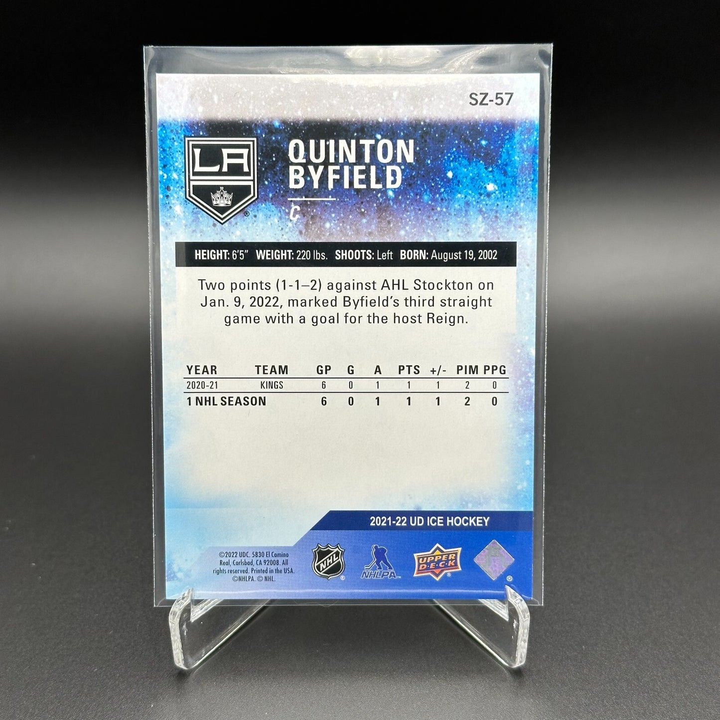 2021-22 UD Ice QUINTON BYFIELD #SZ-57 Sub-Zero Rookies RC 933/999 - LA Kings