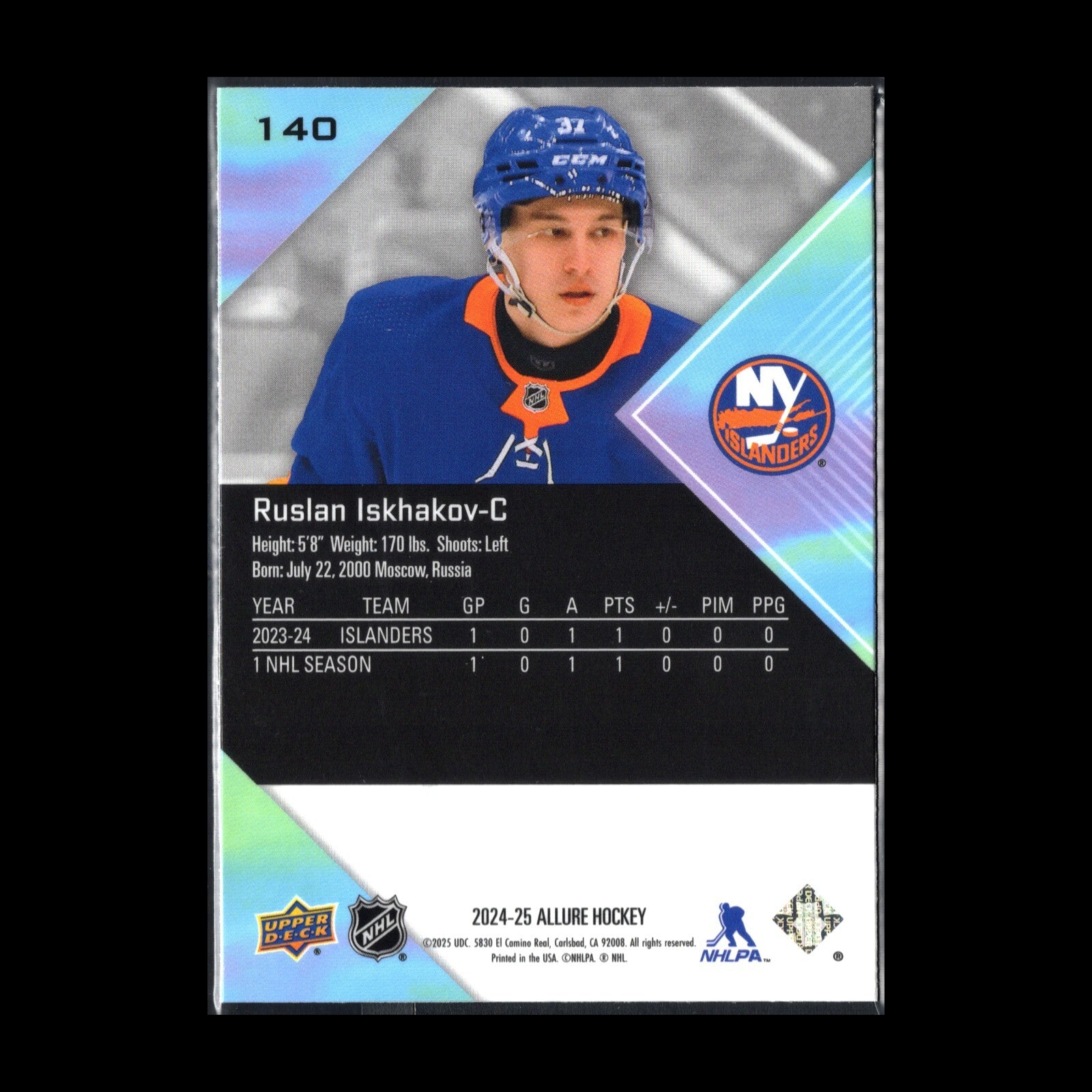 2024-25 UD Allure RUSLAN ISKHAKOV #140 RC - New York Islanders