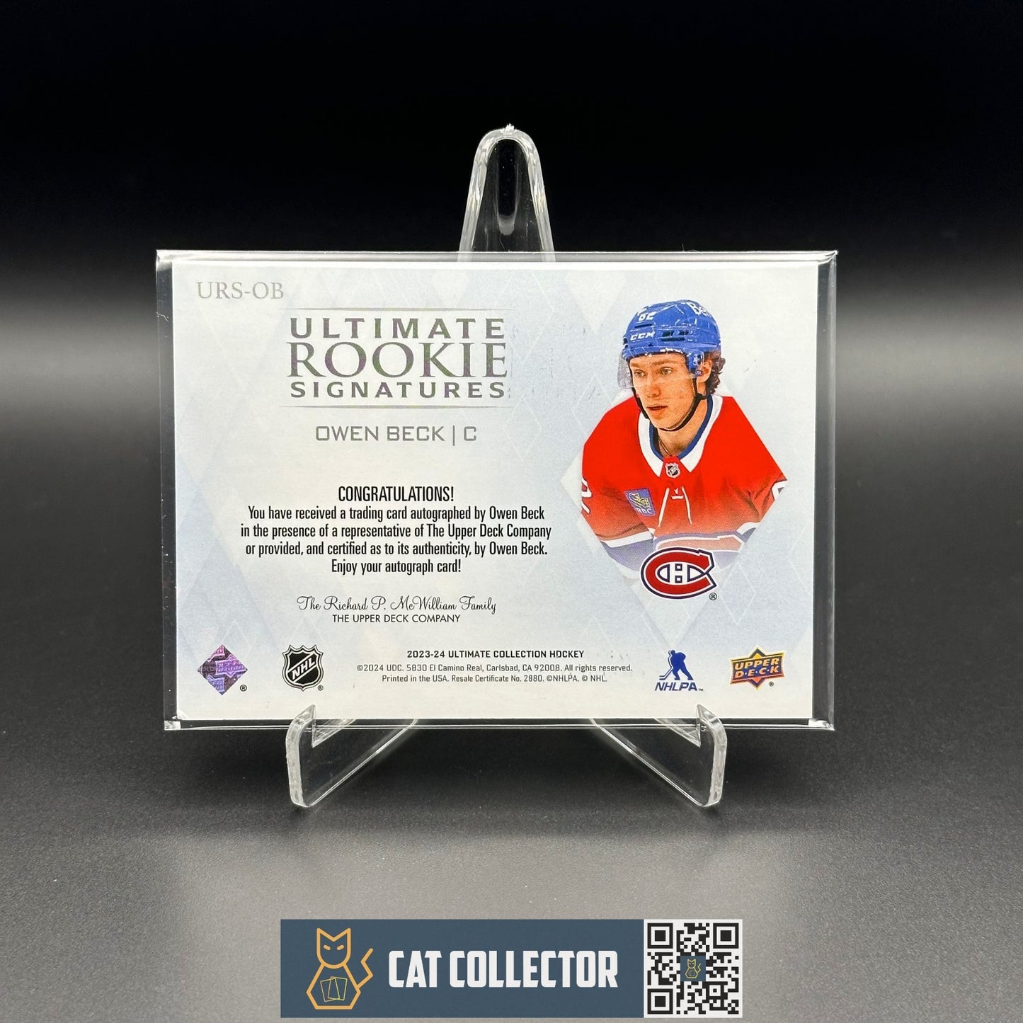 2023-24 UD Ultimate Collection OWEN BECK #URS-OB Ultimate Rookie Signatures RC