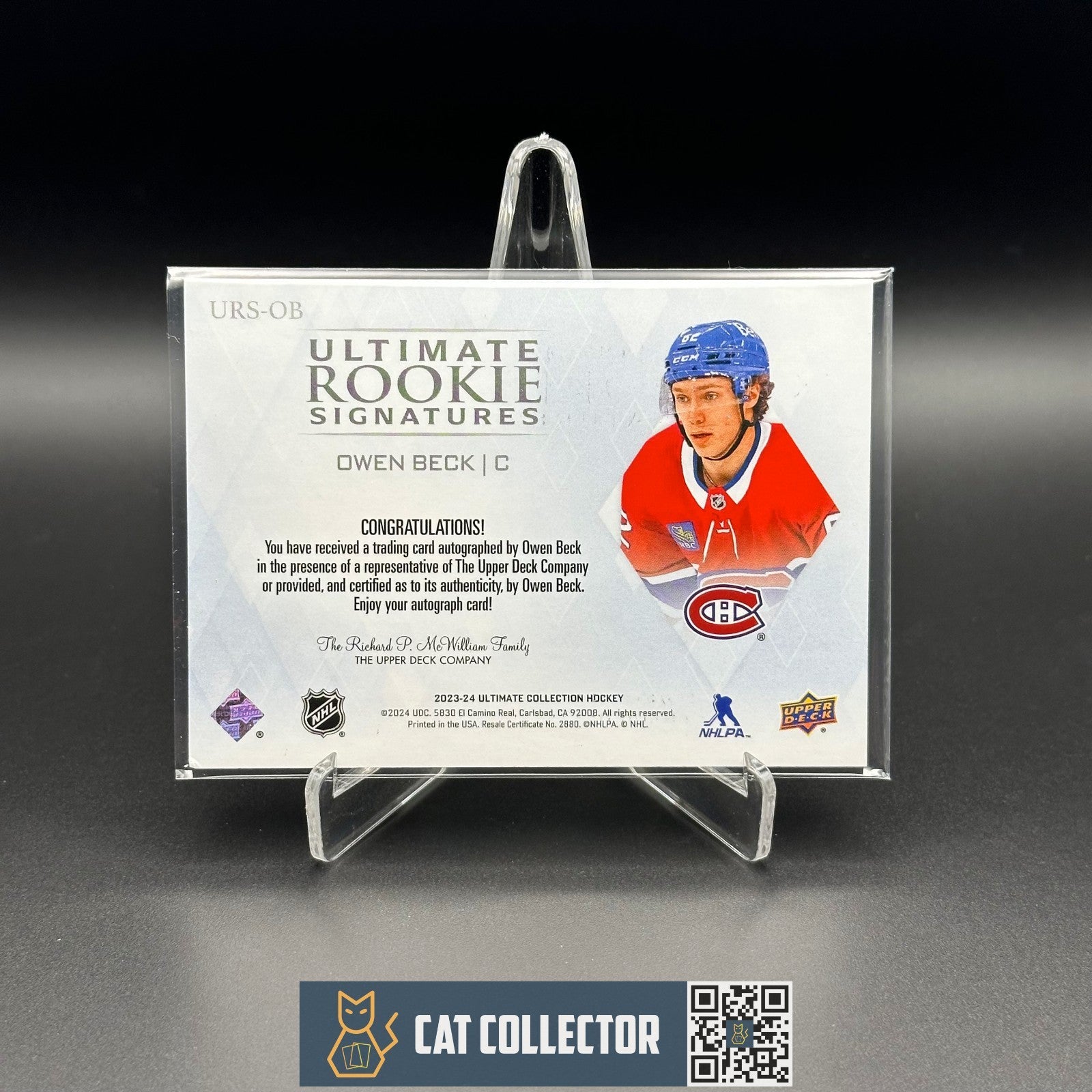 2023-24 UD Ultimate Collection OWEN BECK #URS-OB Ultimate Rookie Signatures RC