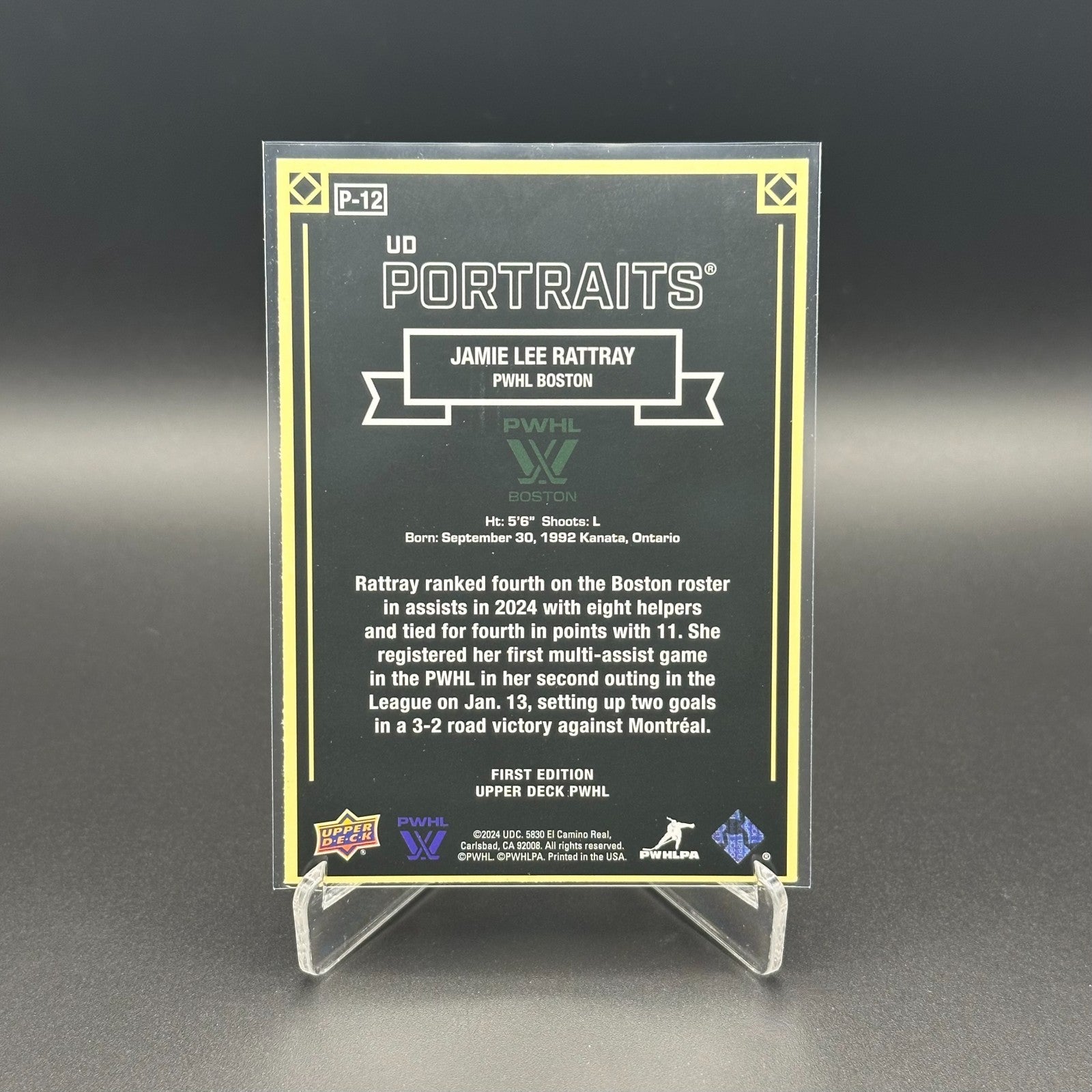 2024-25 UD PWHL JAMIE LEE RATTRAY #P-12 UD Portraits - 1st EDITION!