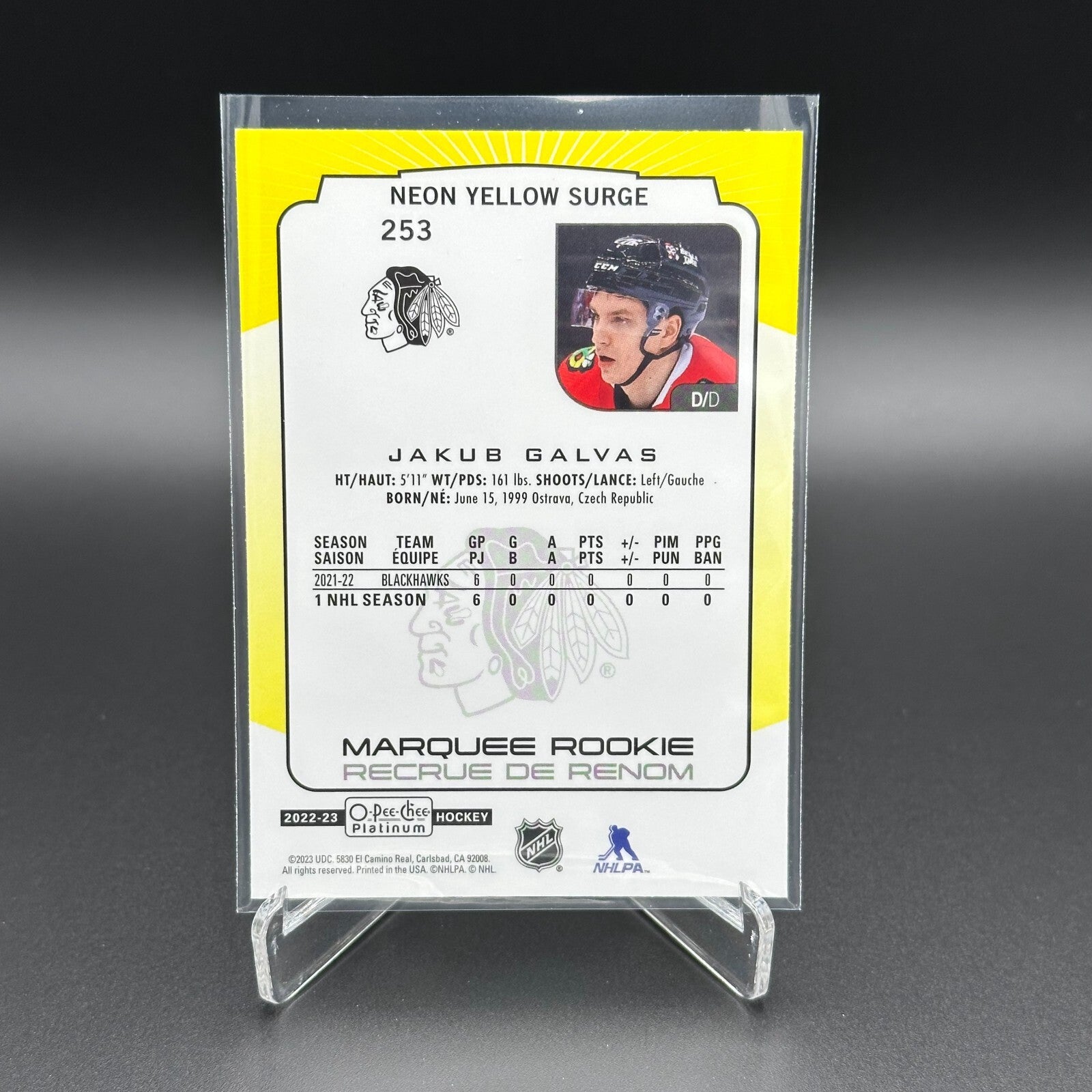 2022-23 O-Pee-Chee Platinum JAKUB GALVAS #253 Neon Yellow Surge RC