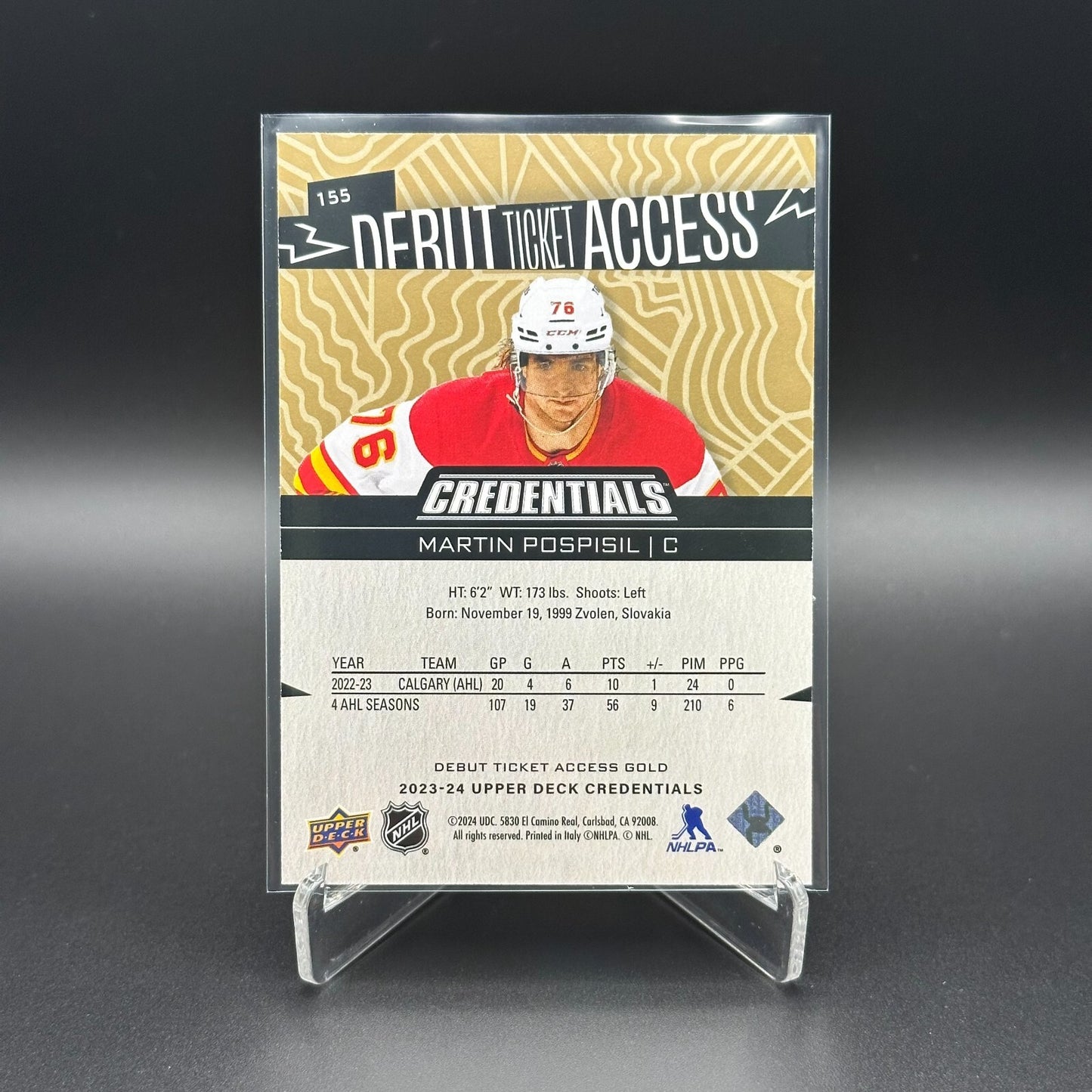 2023-24 UD Credentials MARTIN POSPISIL #155 Debut Ticket Access Gold 3/5 RC