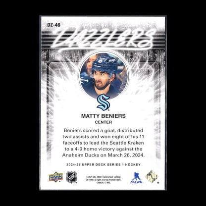 2024-25 UD Series 1 MATTY BENIERS #DZ-46 Dazzlers Blue - Seattle Kraken
