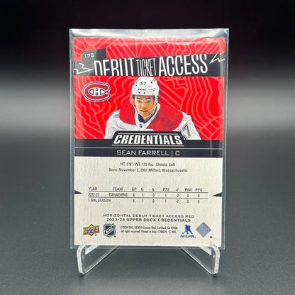 2023-24 UD Credentials SEAN FARRELL #170 Debut Ticket Access Red 109/125