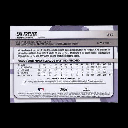 2024 Topps Big League SAL FRELICK #214 Rainbow foil Rookie RC Milwaukee Brewers