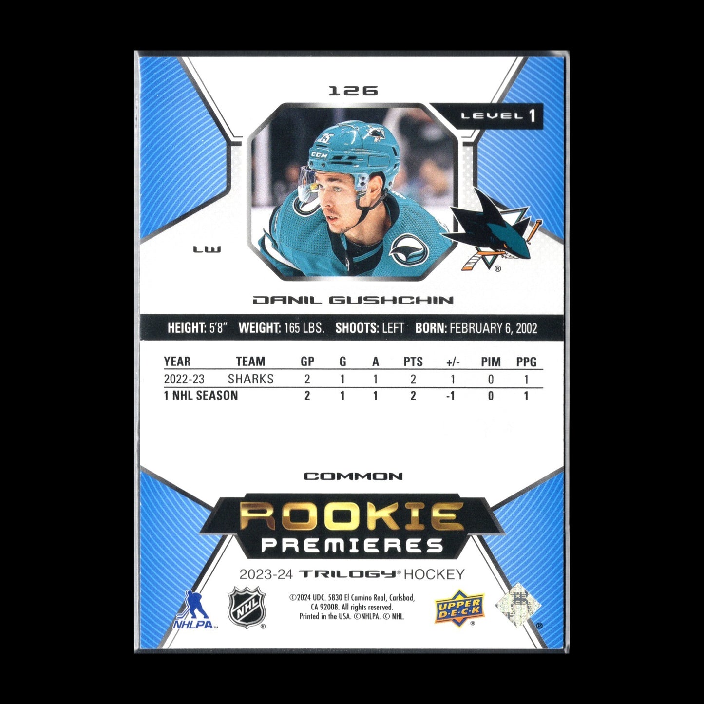 2023-24 UD Trilogy DANIL GUSHCHIN #126 Rookie premieres Level 1 /999